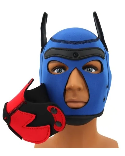 Cagoule Puppy Fox Néoprène Bleu-Rouge sextoys et accessoires sur La Boutique du Hard