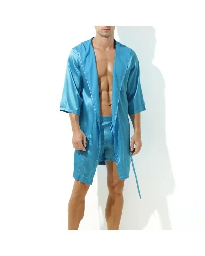 Peignoir effet satiné Long Slit Bleu Turquoise sextoys et accessoires sur La Boutique du Hard