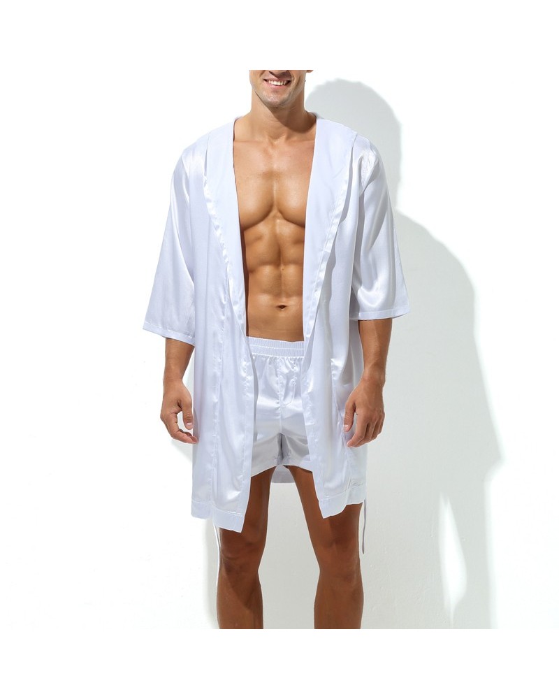 Peignoir effet satiné LONG SLIT Blanc sextoys et accessoires sur La Boutique du Hard