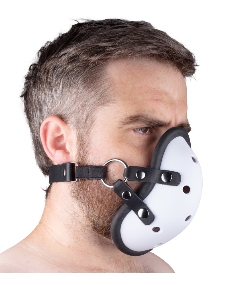 Masque avec Lanières en Cuir « Sniff my .... » Blanc sextoys et accessoires sur La Boutique du Hard