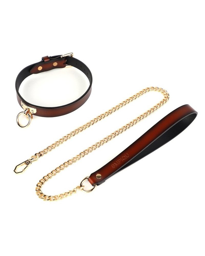 Collier-Laisse Tee Ring Marron sextoys et accessoires sur La Boutique du Hard