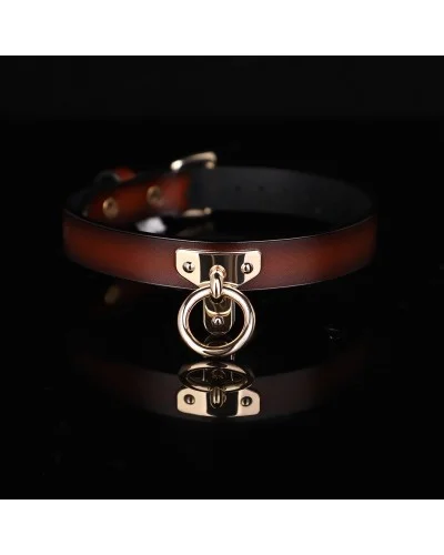 Collier-Laisse Tee Ring Marron sextoys et accessoires sur La Boutique du Hard