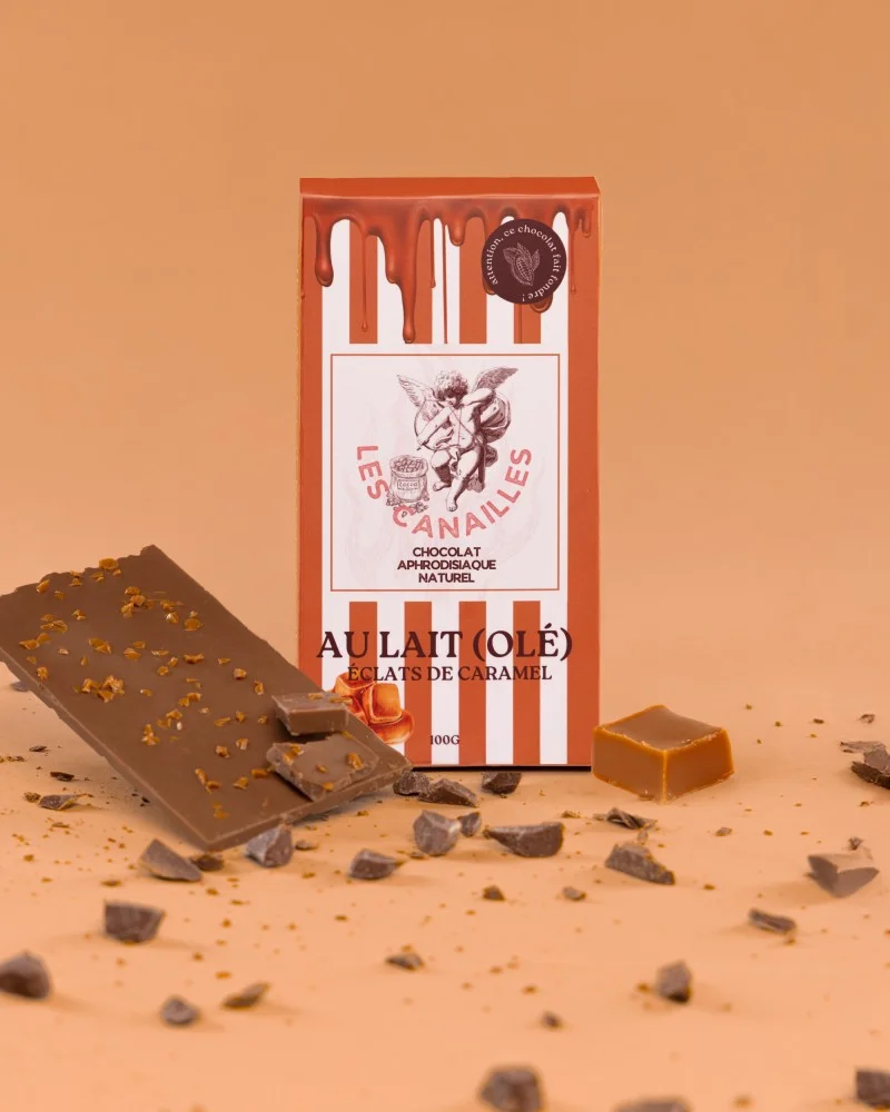Tablette de Chocolat Aphrodisiaque Au lait (Olé) Éclats de Caramel 100g sextoys et accessoires sur La Boutique du Hard