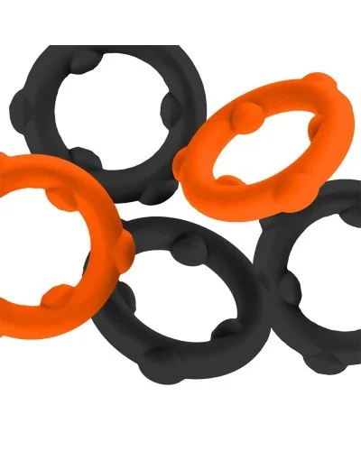 Lot de 5 Cockrings Spinner 25 mm Noir-Orange sextoys et accessoires sur La Boutique du Hard