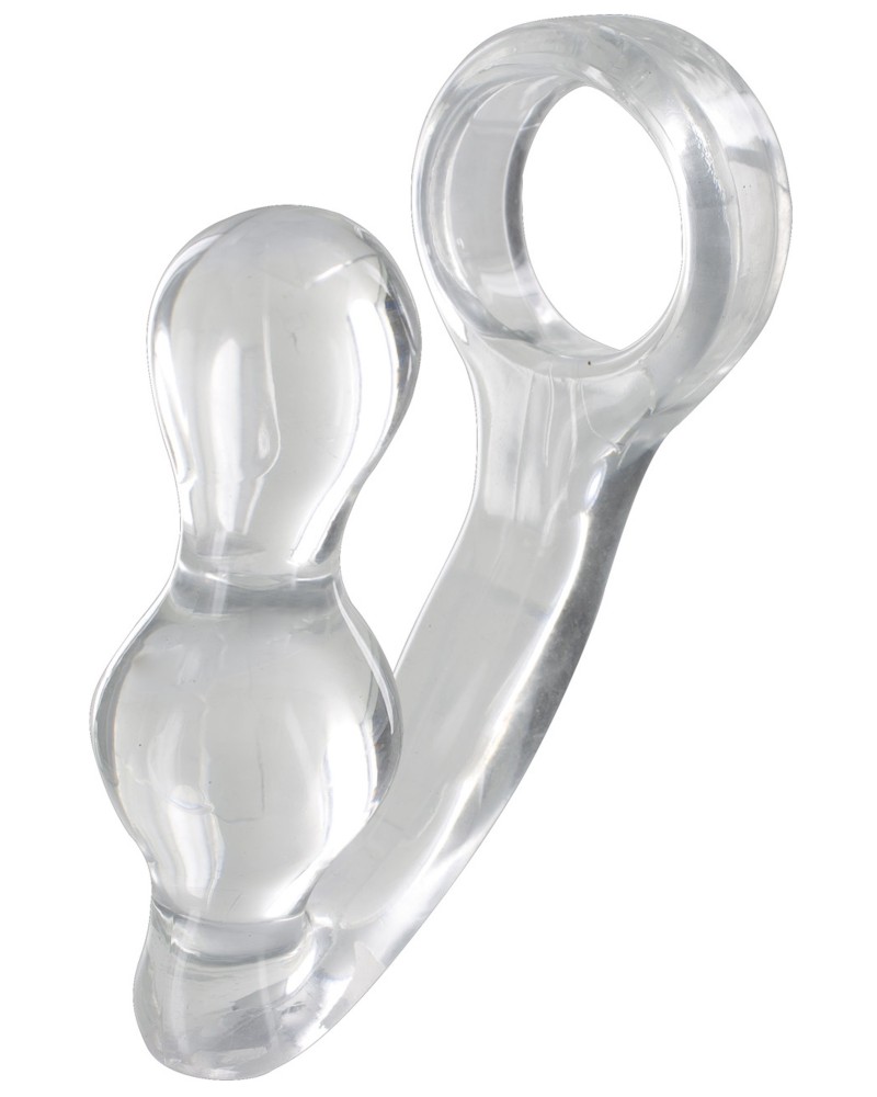 Plug + Cockring Power Duo 9 x 4cm - Anneau 40mm Transparent pas cher