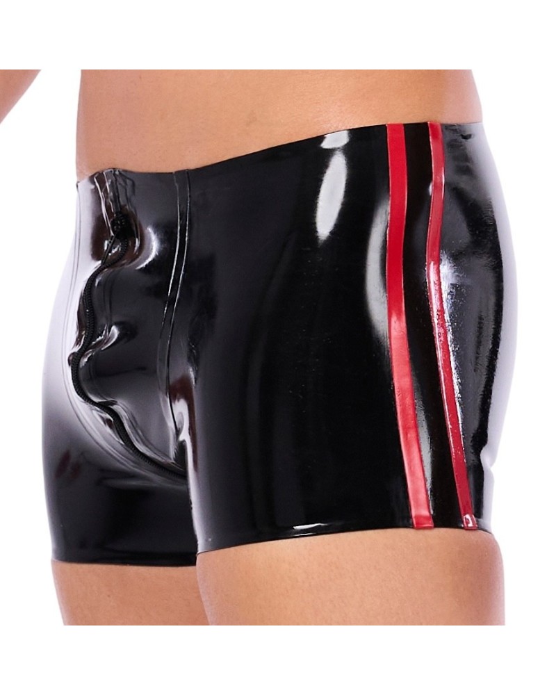 Short en latex Xrub avec Zip Avant/Arrière Noir-Rouge sextoys et accessoires sur La Boutique du Hard