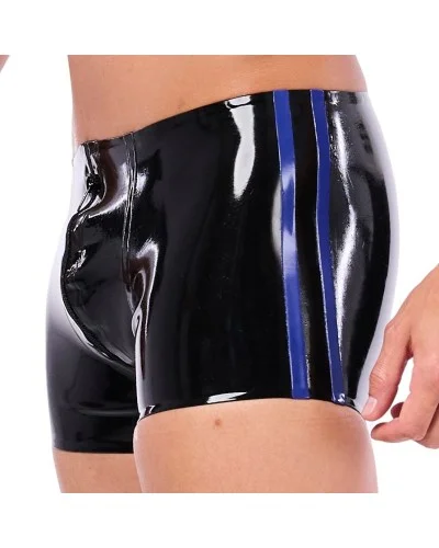 Short en latex Xrub avec zip Avant/Arrière Noir-Bleu sextoys et accessoires sur La Boutique du Hard