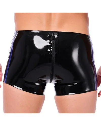 Short en latex Xrub avec zip Avant/Arrière Noir-Bleu sextoys et accessoires sur La Boutique du Hard