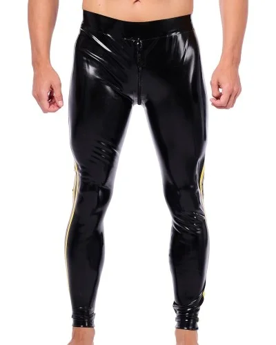 Pantalon en latex Xrub avec Zip Avant/Arrière Noir-Jaune sextoys et accessoires sur La Boutique du Hard
