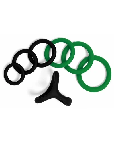 Pack 7 Cockrings Fulll Erect Noir-Vert