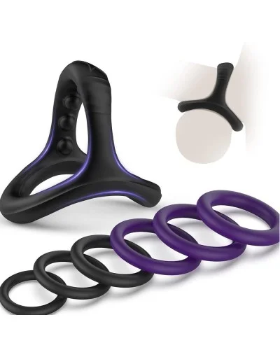 Pack 7 Cockrings Full Erect Noir-Violet
