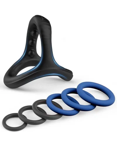 Pack 7 Cockrings Full Erect Noir-Bleu marine