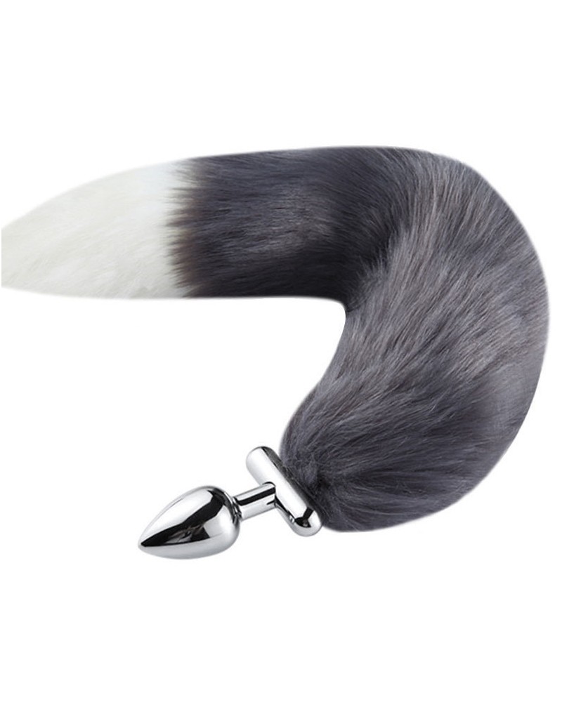 Plug queue de renard convertible bijou Foxy roxy queue 39cm gris blanc