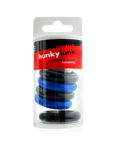 Lot de 5 Cockrings étirables Jacker 5-Stack 22mm Noir-Bleu