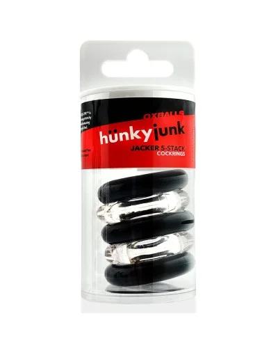 Lot de 5 Cockrings étirables Jacker 5-Stack 22mm Noir-Transparent