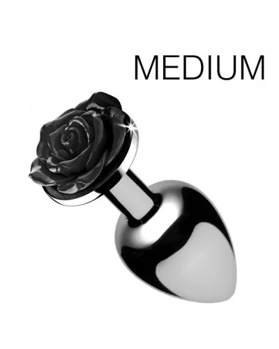 Plug Bijou avec Rose noire - 7.5 x 3.4 cm MEDIUM pas cher