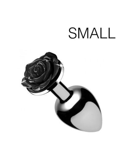 Plug Bijou avec Rose noire - 6.5 x 2.7 cm SMALL pas cher