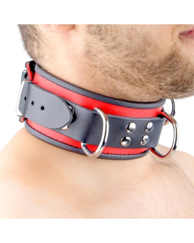 Collier en cuir 3 Anneaux D Rouge-Noir pas cher