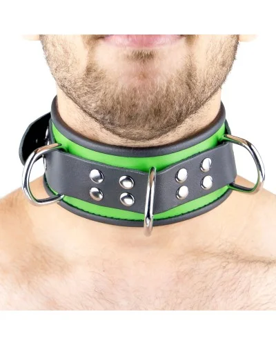 Collier en cuir 3 Anneaux D Vert-Noir pas cher