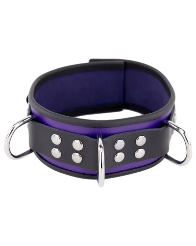 Collier en cuir 3 Anneaux D Violet-Noir pas cher