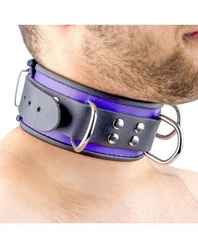 Collier en cuir 3 Anneaux D Violet-Noir pas cher