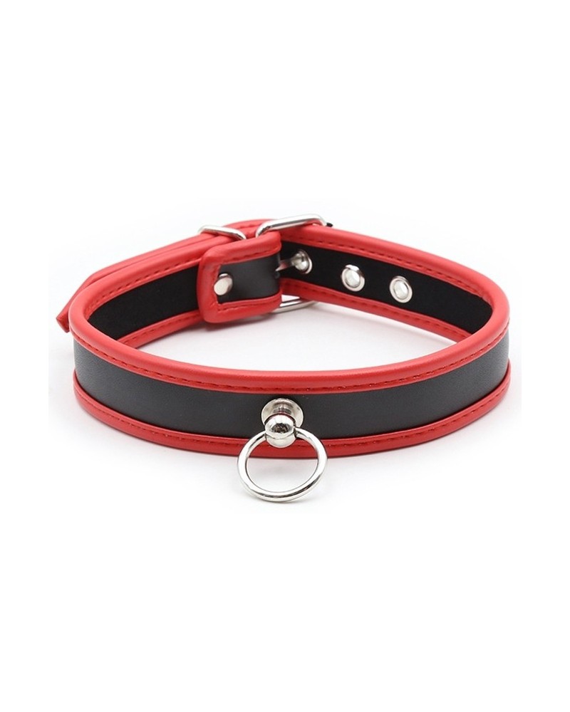 Collier O Ring Simili Noir-Rouge pas cher