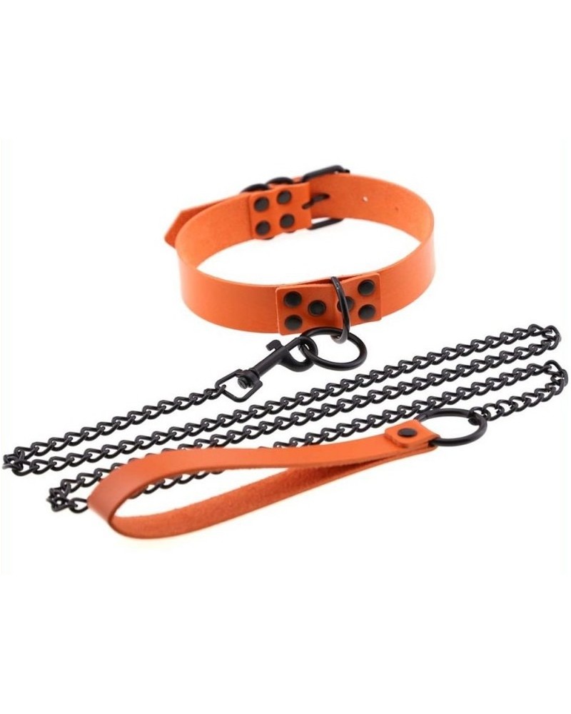 Collier-laisse Punk Orange pas cher