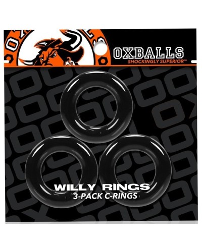 Lot de 3 cockrings Willy Rings Noir pas cher