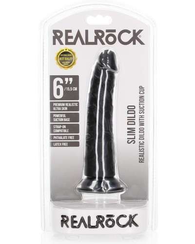 Gode Slim Dildo RealRock 15.5 x 3.8cm Noir pas cher