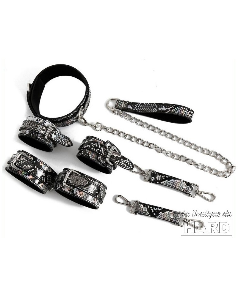 Kit Sm Snakine Collier et Menottes Noir-Argent