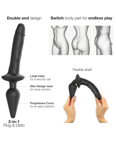 Plug Dildo Switch Realistic Strap-On-Me S 13 x 2.8cm Noir  pas cher