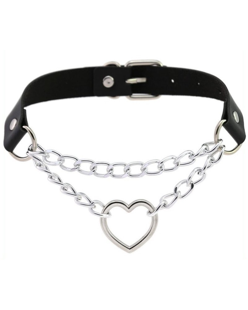 Metal Heart Collar With Chain BLACK sur la Boutique du Hard