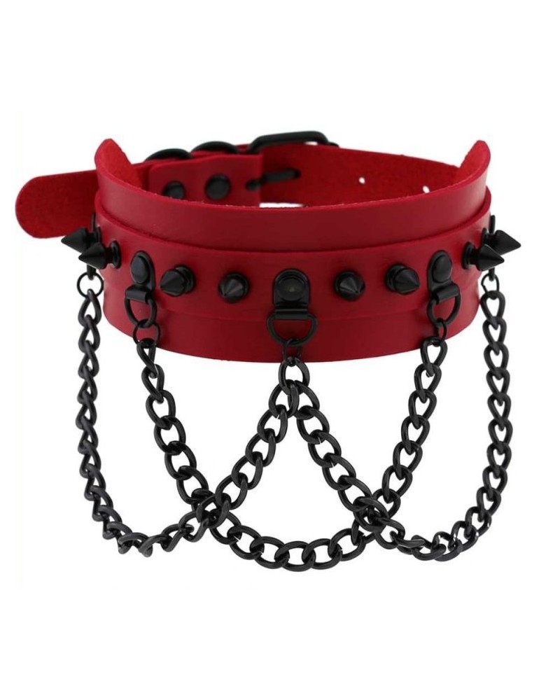 Collier à pointes Piky Rouge-Noir sur la Boutique du Hard