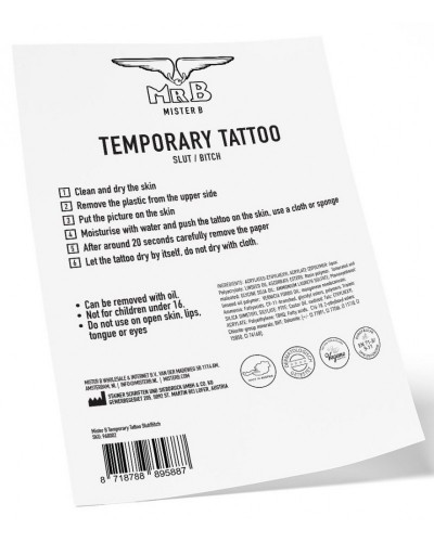 Tatouage éphémère MrB Slut / Bitch 15 x 5cm sur la Boutique du Hard