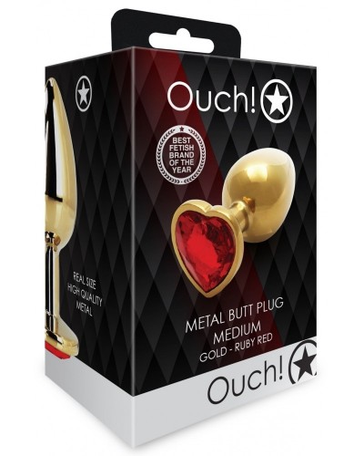 Bijou anal Heart Gem M 7 x 3.3cm Doré-Rouge sur la Boutique du Hard