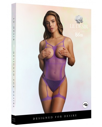 Body ouvert et jarretières Salsa - Violet sur la Boutique du Hard