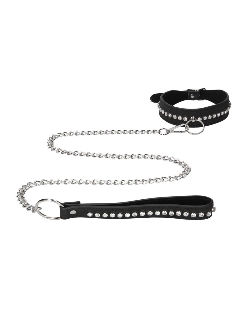 Collier-Laisse à Strass Diamond Studded Noir sur la Boutique du Hard