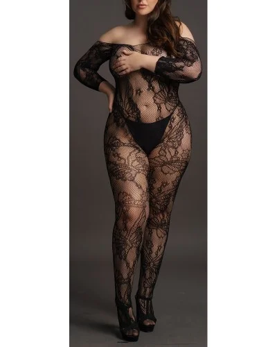 Combinaison ouverte Grande Taille LACE SLEEVED - Noir sur la Boutique du Hard