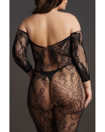 Combinaison ouverte Grande Taille LACE SLEEVED - Noir sur la Boutique du Hard