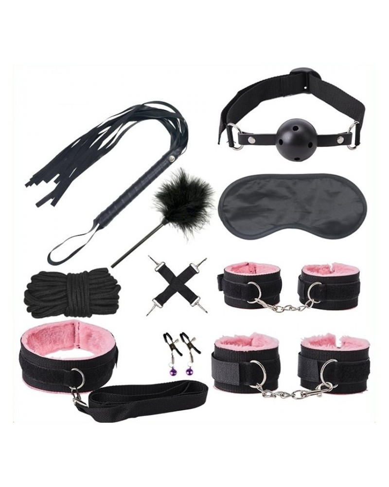 Kit Sm Bondage 10 Pieces noir-rose pas cher