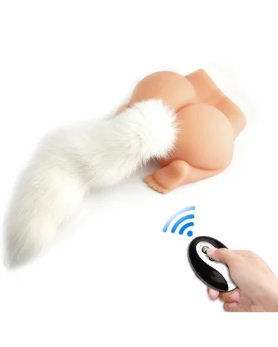 Plug Queue Vibrant Fox Tail Vibe 6.5 x 3.2cm - Queue 40cm Blanche sur la Boutique du Hard