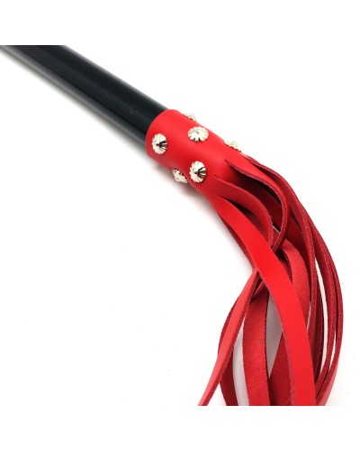 Martinet long Lanieres en cuir et manche en bois 80cm Rouge-Noir pas cher