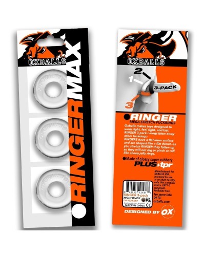 Lot de 3 Cockrings Ringer Max 20 mm Transparents sextoys et accessoires sur La Boutique du Hard