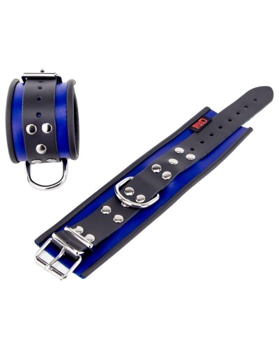 Menotte en cuir - Bleu/ Noir sextoys et accessoires sur La Boutique du Hard