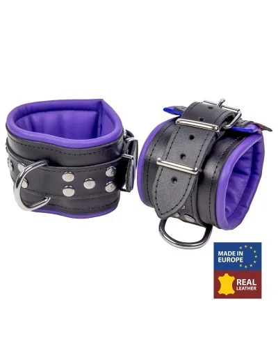 Menottes en cuir Rembourrées pour Chevilles Noir-Violet sextoys et accessoires sur La Boutique du Hard